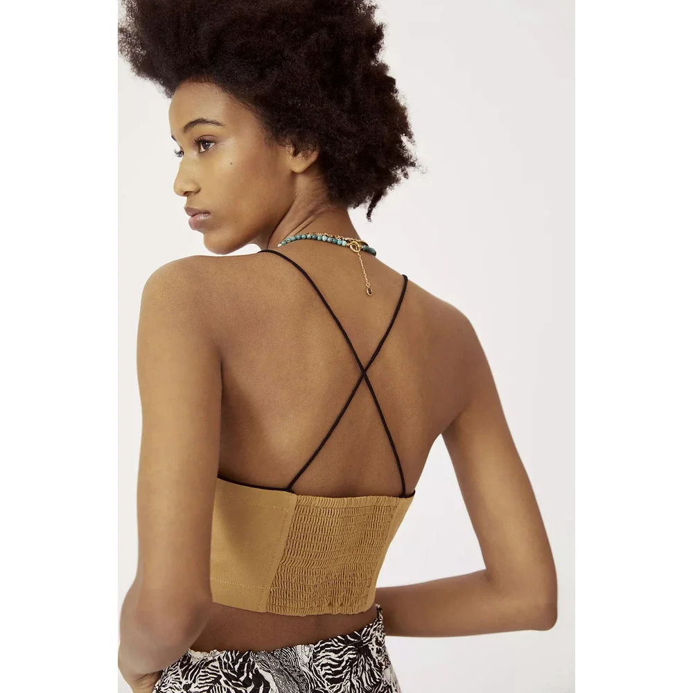 NWT Anthropologie Maeve Contrast Tan Cropped Corset Top - Size 6